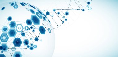 Bilim şablonu, 3d Dna molekülleriyle soyut arka plan. Vektör çizimi.
