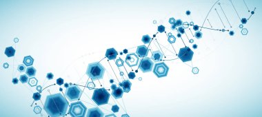 Bilim şablonu, 3d Dna molekülleriyle soyut arka plan. Vektör çizimi.