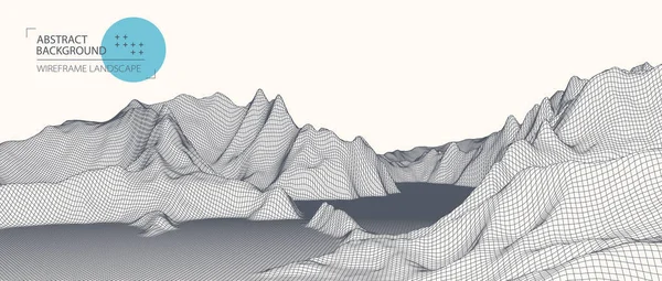 Пейзаж Wireframe Футуристическая Векторная Иллюстрация — стоковый вектор