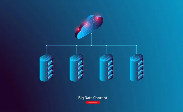 Cloud Computing Opslag Hosting Diensten Vectorconcept Computertechnologie Netwerk Database Internetcentrum — Stockvector