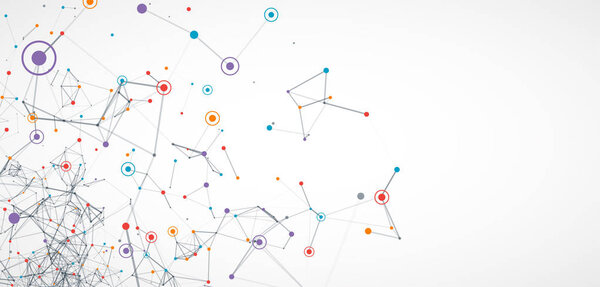 Cover template for science and technology presentation. Plexus style background.