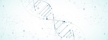 Bilim şablonu, duvar kağıdı ya da DNA moleküllü pankart. Vektör illüstrasyonu