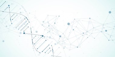 Bilim şablonu, duvar kağıdı ya da DNA moleküllü pankart. Vektör illüstrasyonu