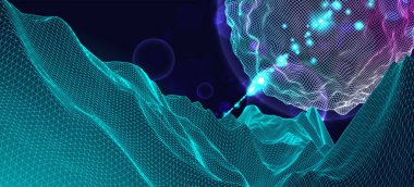 Soyut küre. Kablo çerçeveli peyzaj. Gelecekçi vektör illüstrasyonu.