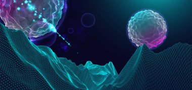 Soyut küre. Kablo çerçeveli peyzaj. Gelecekçi vektör illüstrasyonu.