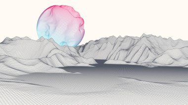 Soyut küre. Kablo çerçeveli peyzaj. Gelecekçi vektör illüstrasyonu.