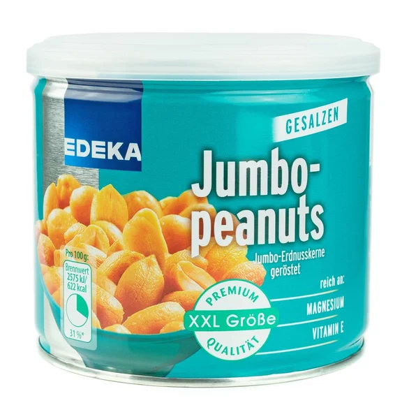 A tin of salted peanuts — Stock Photo, Image