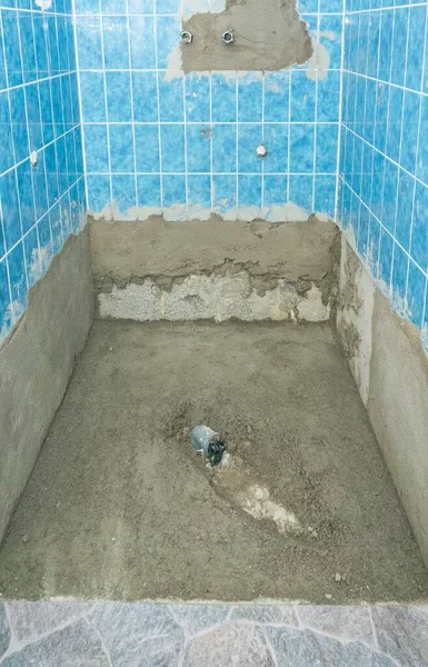 Shower Cabin New Concrete Flooring Bathroom Renovation Modernization Project — Stock Photo, Image