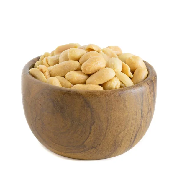 Salted Peanuts Wooden Bowl Isolated White Background — Stock Photo, Image