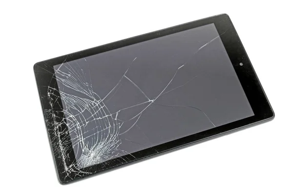 Computer Tablet Smashed Display Screen White Background — Stock Photo, Image