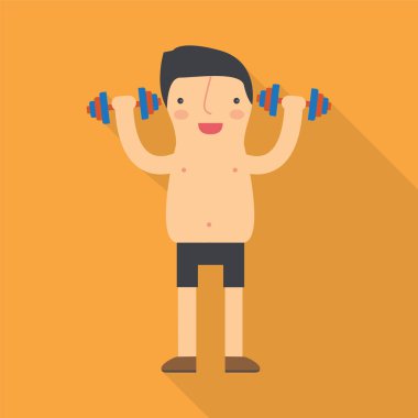 Şişman adam jimnastik salonu. Spor fitness egzersiz, düz vektör illustrat