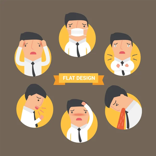 Business man sick charactor infographics flat icon, vector illus — Stock Vector