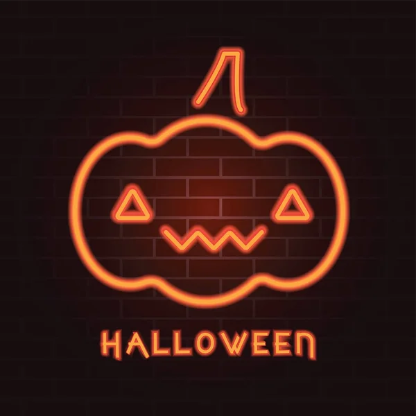 Feliz día de Halloween, símbolo de la muestra del logotipo estilo naranja neón. Ilustración vectorial . — Vector de stock