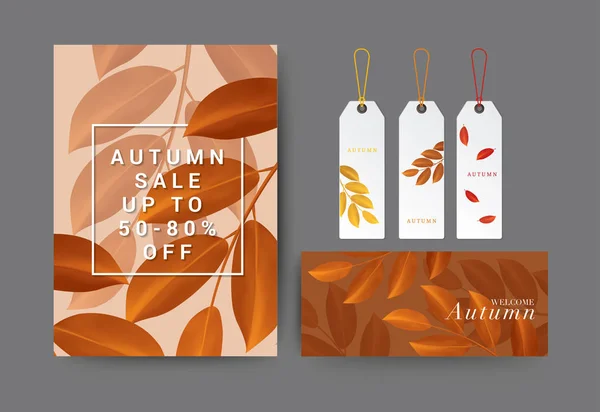 Set van herfst verkoop, sjabloon van de folder van de cadeaubon voor Spa, Hotel Resort, fashion. Abstract achtergrond Vector Illustratie — Stockvector