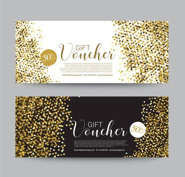 Modèle de chèque-cadeau Promotion Remise de vente, fond d'or, illustration vectorielle — Image vectorielle
