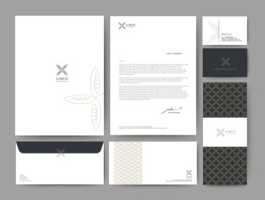Kimlik kurumsal şirket tasarım şablonu marka, Ticari hotel, resort, spa, lüks premium logo, vektör çizim için ayarla