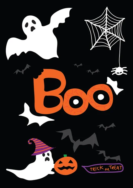 Felice festa di Halloween, sfondo banner icona poster cartone animato a mano libera con texture. illustrazione vettoriale . — Vettoriale Stock