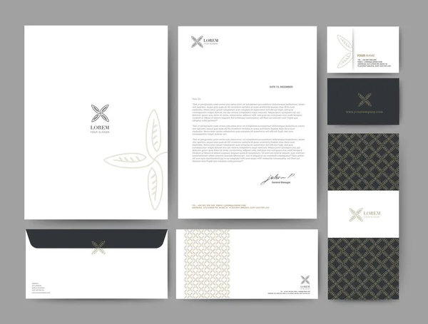 Plantilla de identidad de marca diseño de empresa corporativa, Set para hotel de negocios, resort, spa, logotipo premium de lujo, ilustración vectorial — Vector de stock