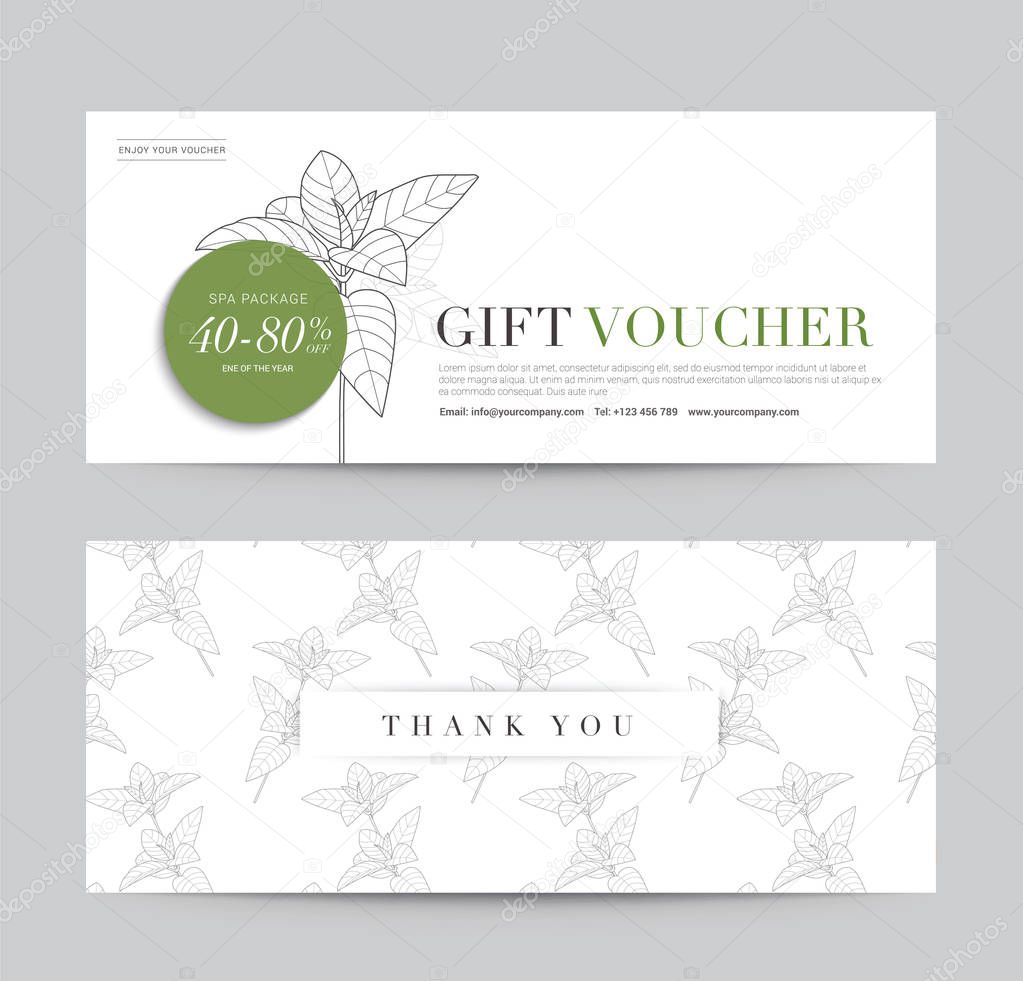 Gift Voucher flyer template for Spa, Hotel Resort, Botanic Pattern. Abstract Background Vector illustration