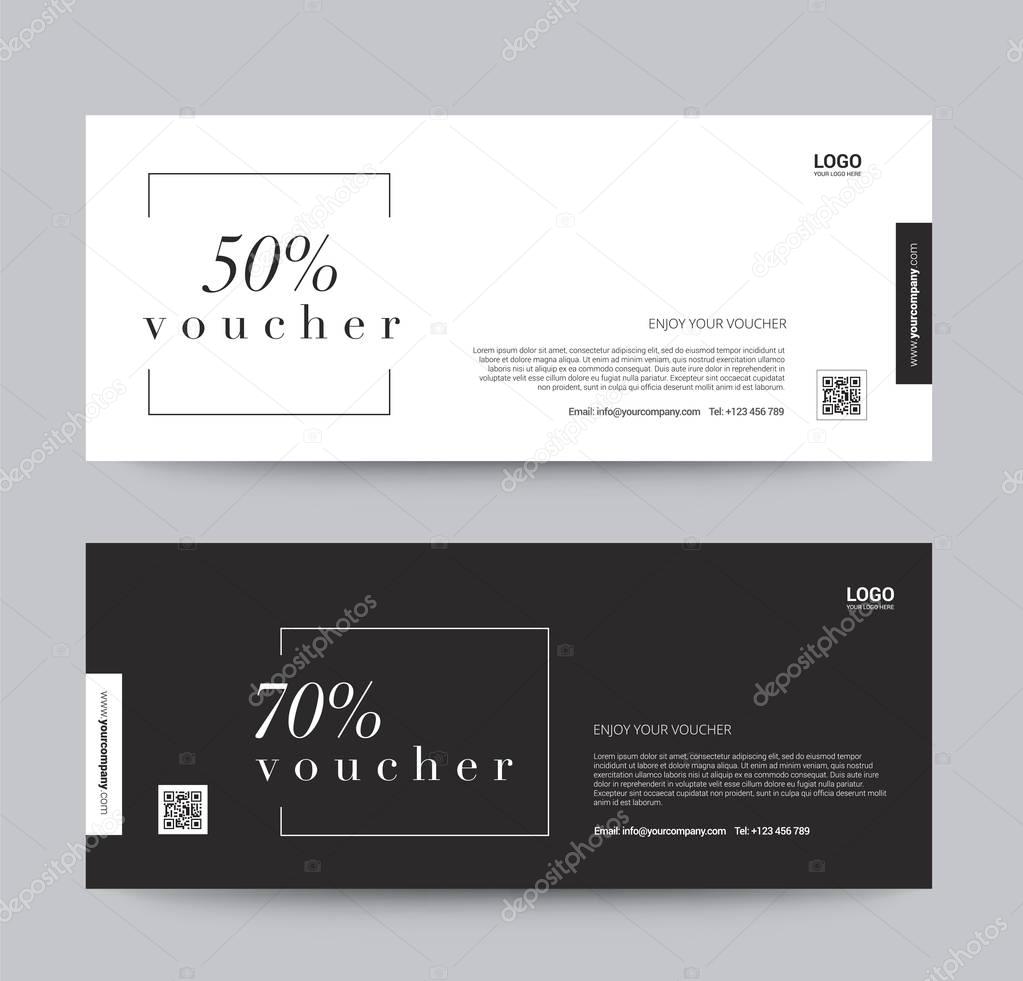 Gift Voucher Template Promotion Sale discount, black and white background, vector illustration