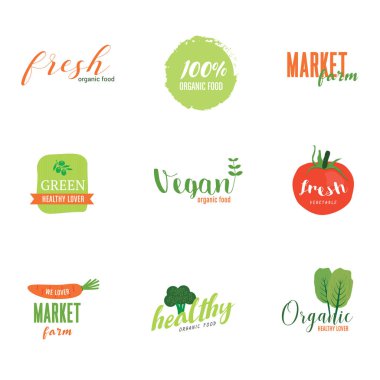 Logo organik gıda, yeşil Pazar vintage tarzı, vektör çizim