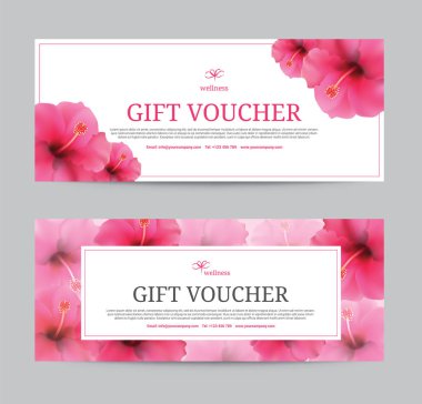 Hibiscus çiçek hediye çeki şablon için Spa, Hotel arka plan