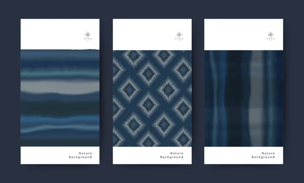 Set of Fabric Texture Indigo Nature Tie dye. Watercolor for Packaging Spa, Resort, Brochure, Poster. Clean and minimal Blue color. Vector illustration