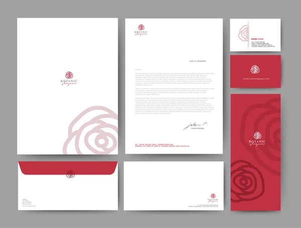 ブランディングアイデンティティテンプレート企業デザイン ビジネスホテル リゾート 高級プレミアムロゴ バラの花の赤を描くために設定します ベクターイラスト — ストックベクタ