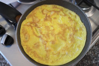 Bir stovetop üzerinde bir omlet yapmak