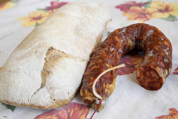 long loaf bread and chorizo sausage