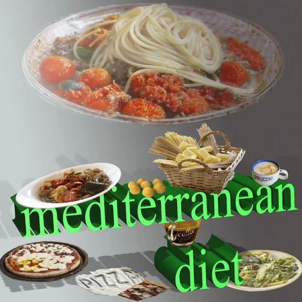 Dieta Mediterranea Con Suoi Alimenti Più Importanti — Foto Stock