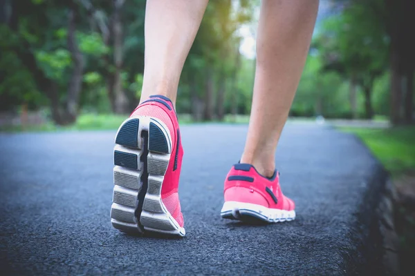 Close Sport Woman Back View Running Walking Road Park — Stock Photo, Image