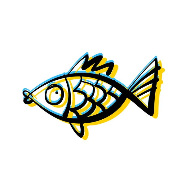 Fish underwater hand draw — Stock Vector