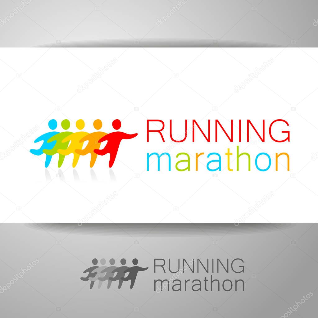 Running people. Colorful vector illustration.Group of runners. Running logo, marathon concept. Banner template.