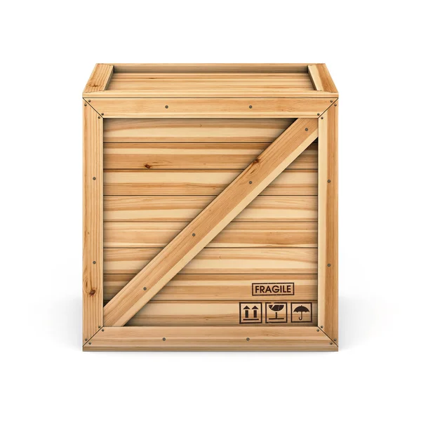 Caixa de madeira isolada em branco. caminho de recorte. Renderização 3d — Fotografia de Stock