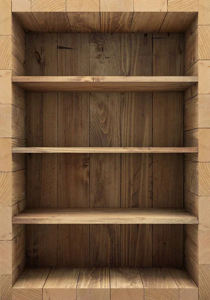 Prázdná dřevěná knihovna. 3D vykreslování — Stock fotografie