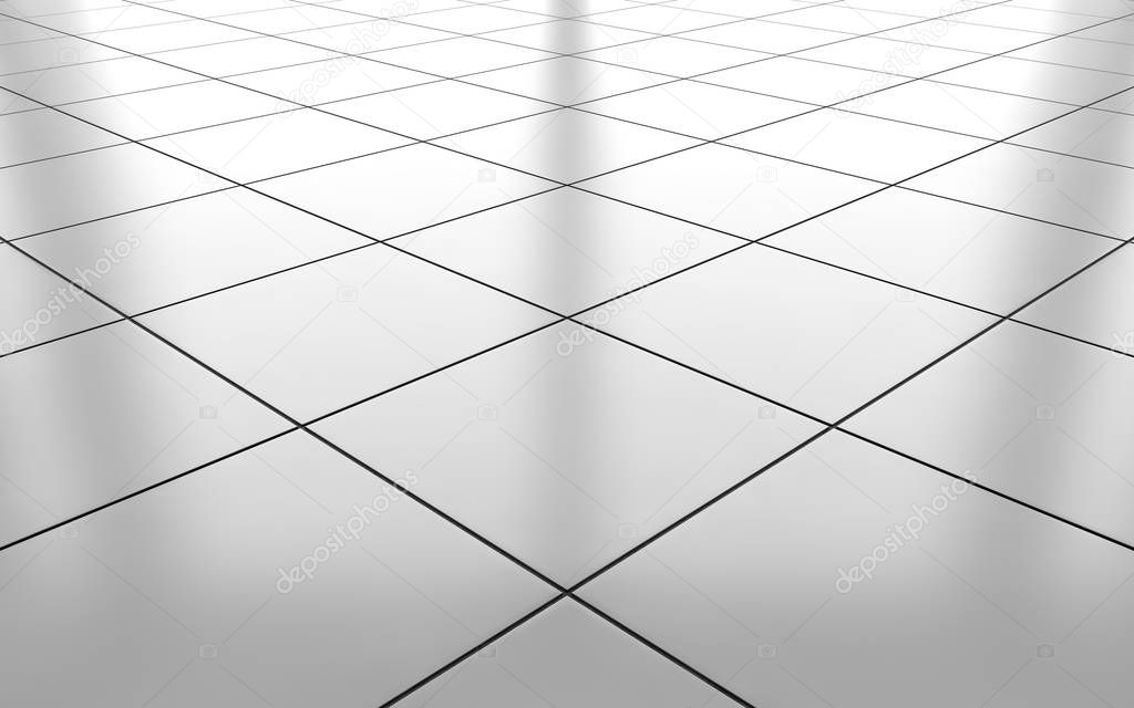 White glossy ceramic tile floor background. 3d rendering