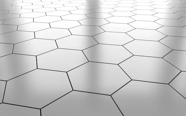 Fondo de piso de cerámica hexágono brillante blanco. renderizado 3d —  Fotos de Stock