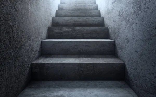 Oude vuile betonnen trap aan het licht. De weg naar succes. 3D render — Stockfoto