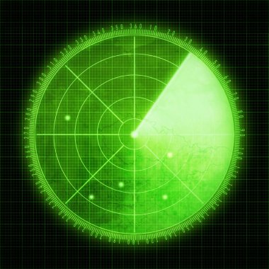 Hedefleri olan yeşil radar ekranı