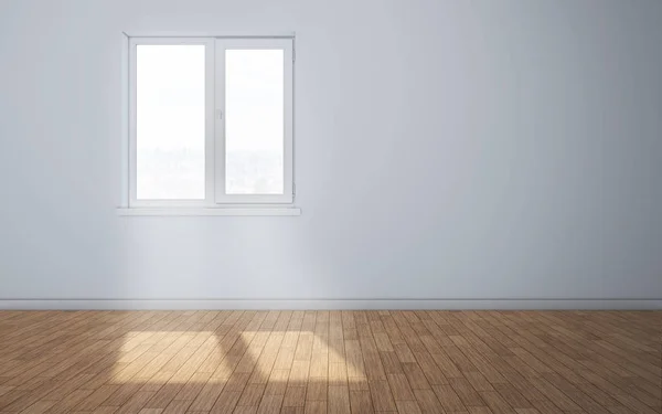 Salle blanche vide avec de la lumière venant par la fenêtre. Rendu 3d — Photo