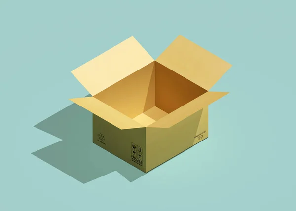 Cardboard box isometric view. 3d rendering — Stock Photo, Image