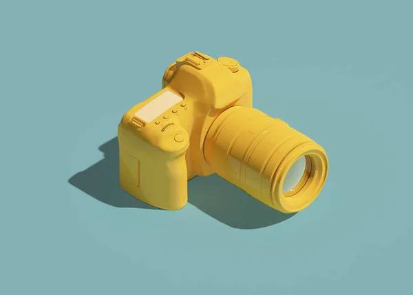 Κίτρινη εικόνα Dslr κάμερα ισομετρική άποψη. 3d απόδοση — Φωτογραφία Αρχείου