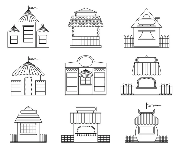 Casas de contorno de hadas — Vector de stock