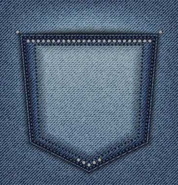 Arka cebimde payetler ve dikiş ile kot arka plan üzerinde.