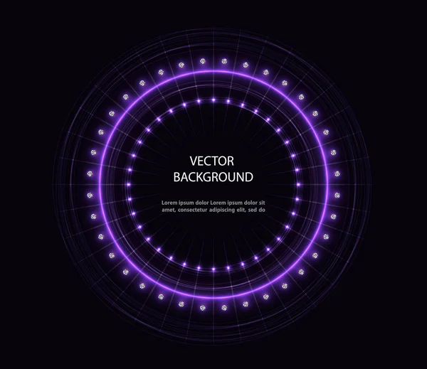 Абстрактный Векторный Фиолетовый Круг Бриллиантами Черном Фоне — стоковый вектор
