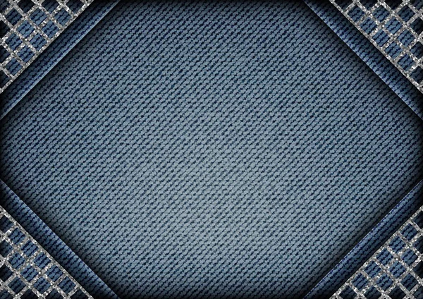 Векторный Синий Джинсовый Дизайн Серебряными Глиттернговыми Решетками Денимовом Фоне — стоковый вектор