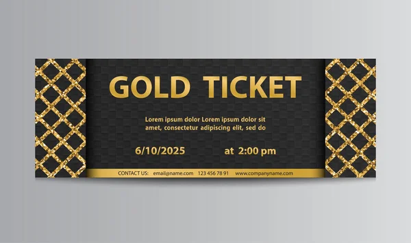 Goldene Schwarze Vektor Ticketvorlage Mit Glitzerndem Gitter — Stockvektor