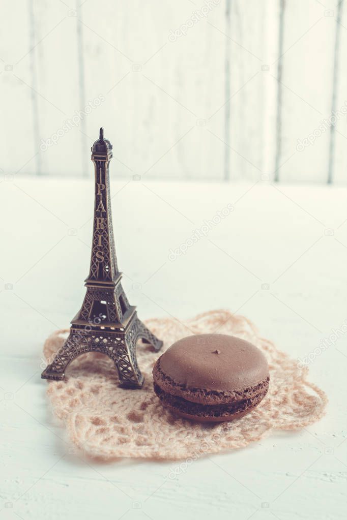 Chocolate French macaroons and Eiffel tower