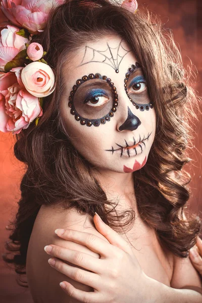 Maquillaje de Halloween mujer de Santa Muerte — Foto de Stock